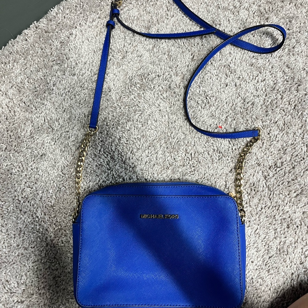 Michael Kors Royal Blue Crossbody Bag with Gold Chain